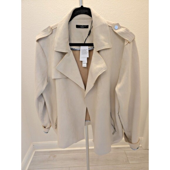 Tahari Jackets & Blazers - T Tahari Womens S Jacket Faux Suede Draped Lapel Beige Urban Chic NWT $118
